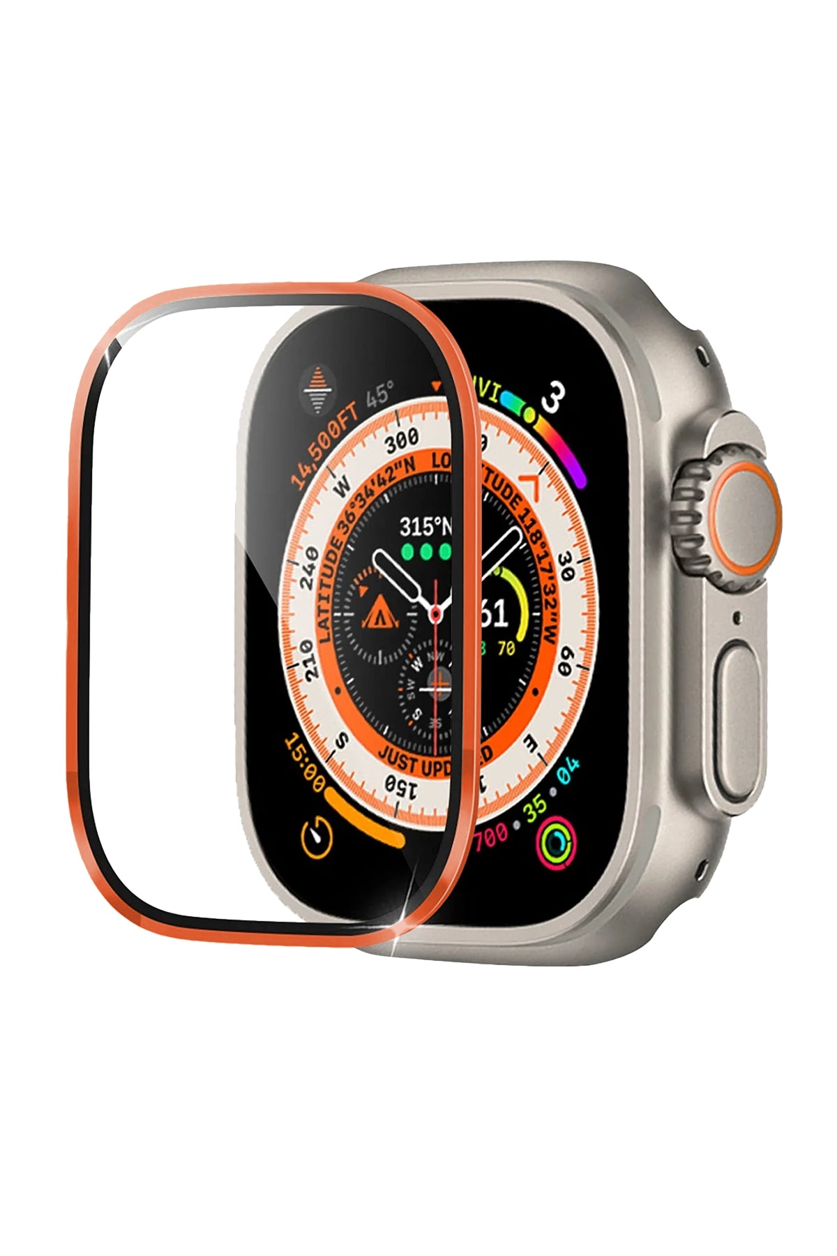 Apple Watch Ultra Uyumlu Metal Çerçeveli Ekran Koruyucu Butternut 49mm bikordon