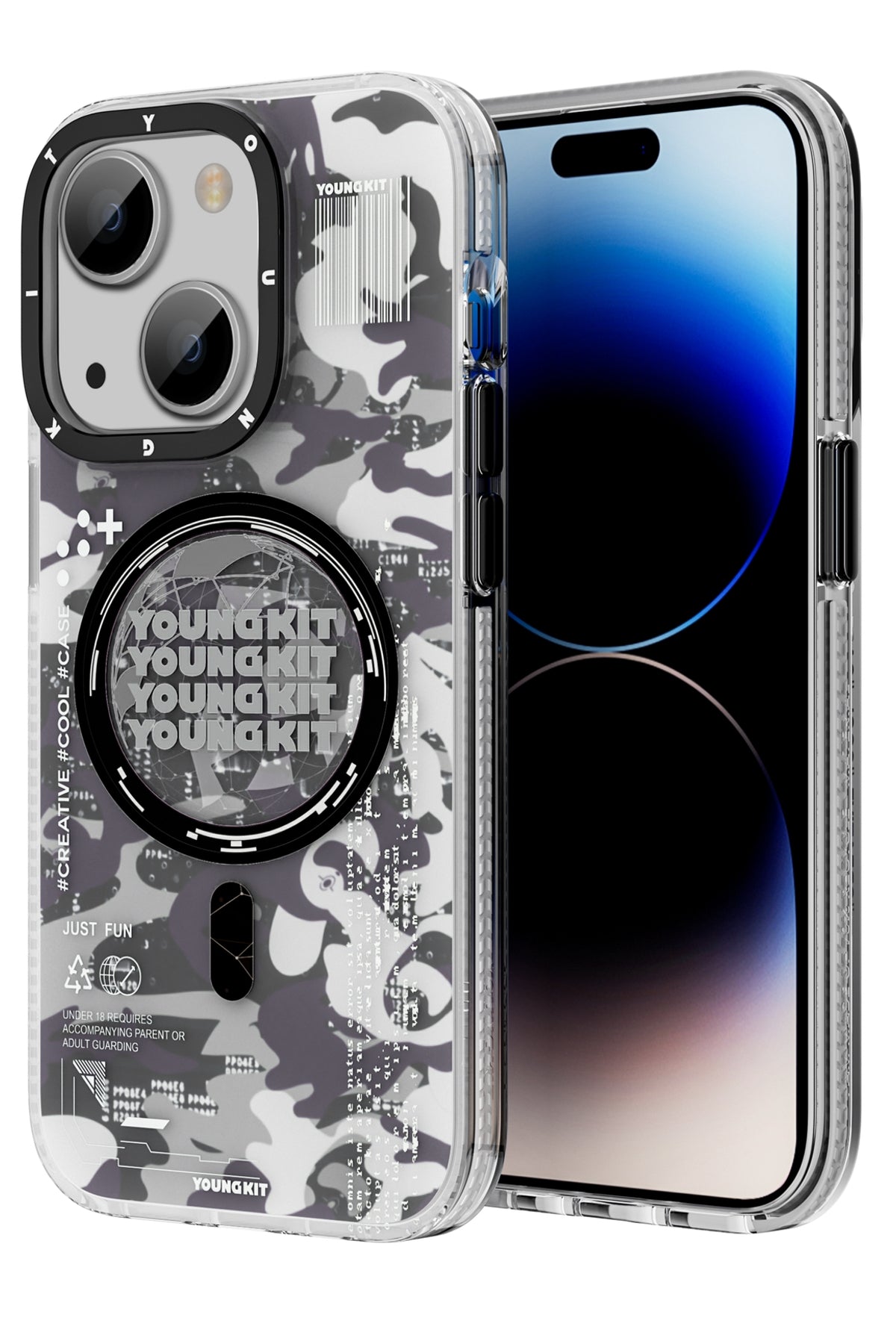 Youngkit Kamuflaj iPhone 14 Plus Magsafe Mor Kılıf  Youngkit