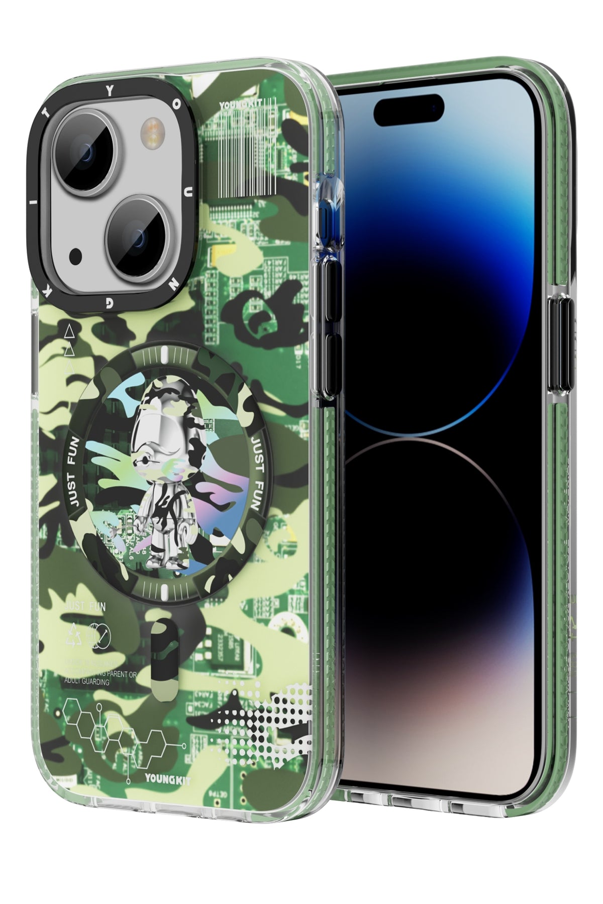 Youngkit Camouflage iPhone 14 Magsafe Green Case 