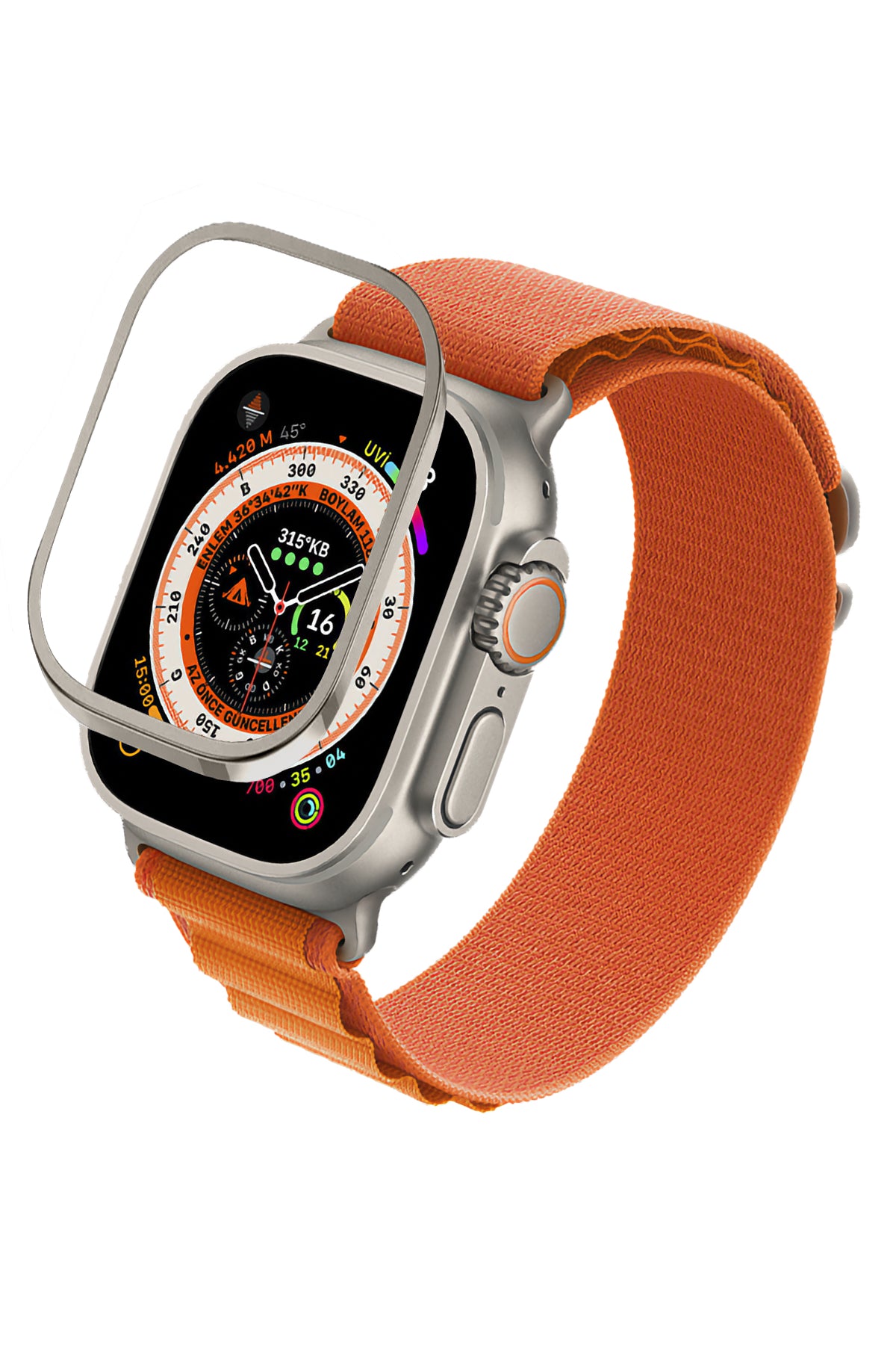 Apple Watch Ultra Uyumlu Metal Çerçeve Koruyucu Dark Starlight 49mm bikordon