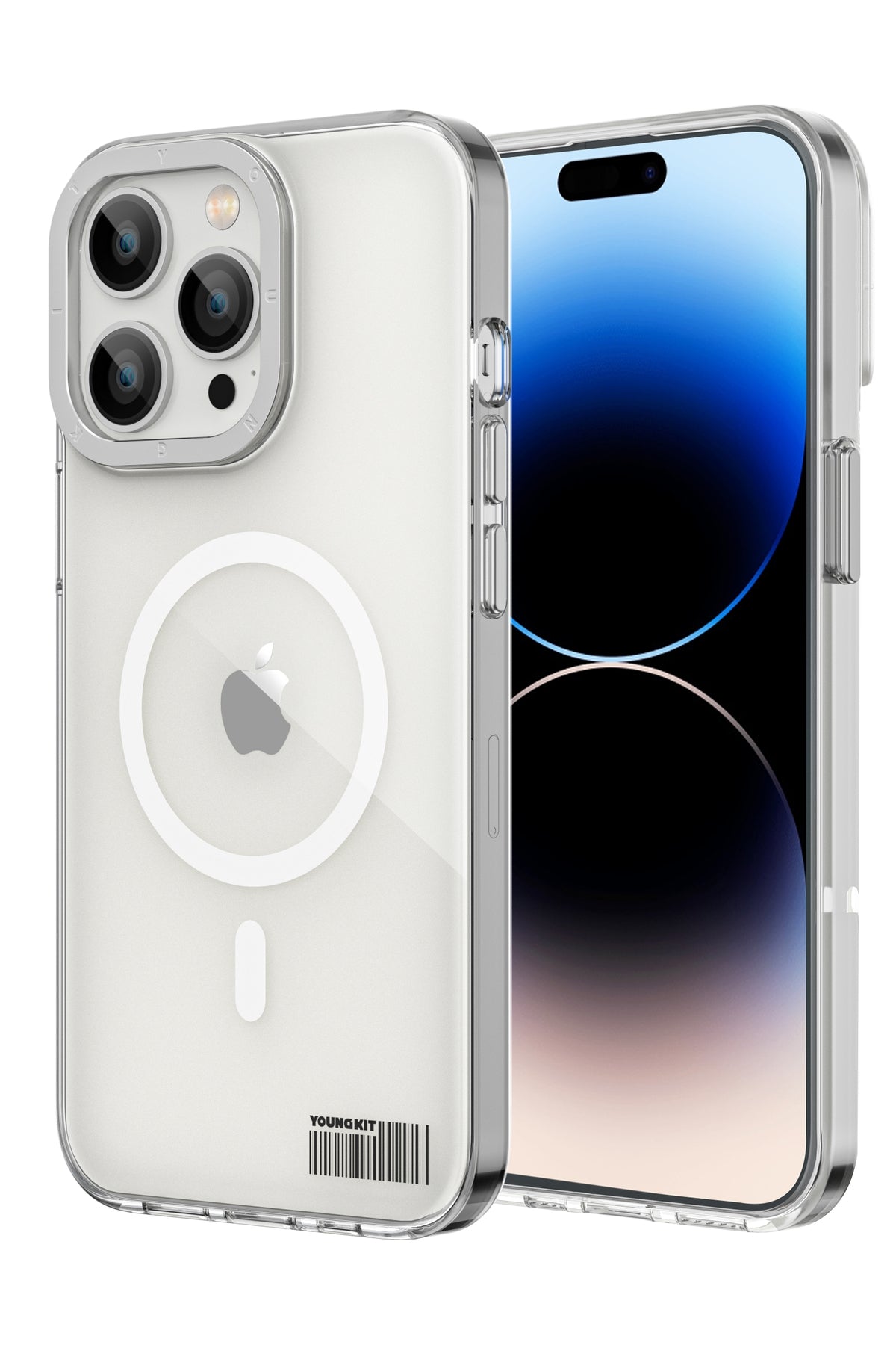 Youngkit Glaze iPhone 14 Pro Max Şeffaf Kılıf Gümüş Kamera Çerçeveli