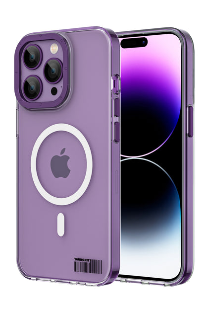 Youngkit Glaze iPhone 14 Pro Transparent Case with Deep Purple Camera Frame 