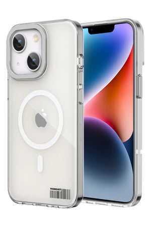 Youngkit Glaze iPhone 14 Plus Şeffaf Kılıf Gümüş Kamera Çerçeveli