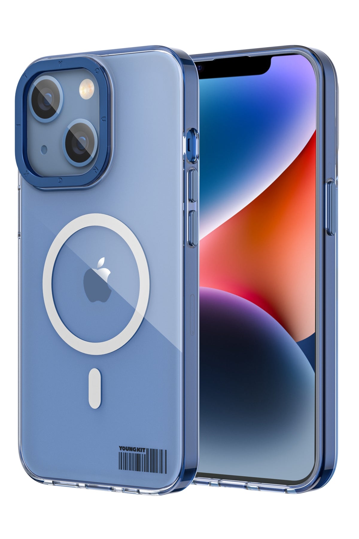 Youngkit Glaze iPhone 14 Plus Transparent Case with Blue Camera Frame 