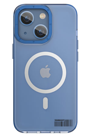 Youngkit Glaze iPhone 14 Plus Şeffaf Kılıf Mavi Kamera Çerçeveli