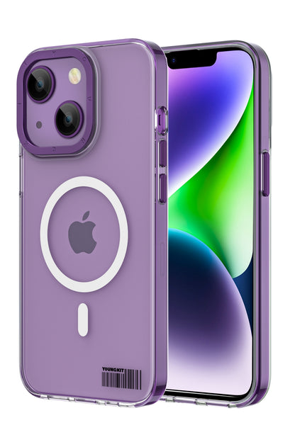Youngkit Glaze iPhone 14 Plus Transparent Case with Deep Purple Camera Frame 