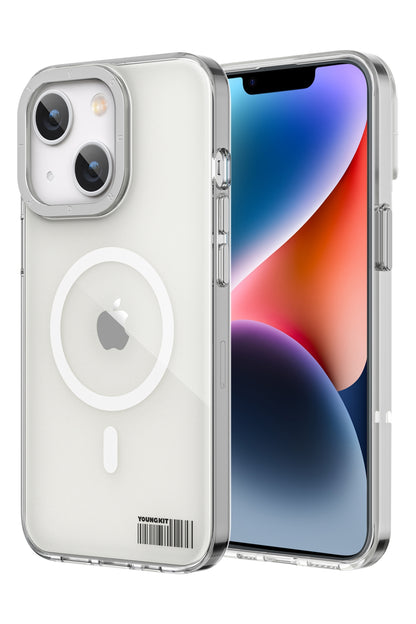Youngkit Glaze iPhone 14 Transparent Case with Silver Camera Frame 