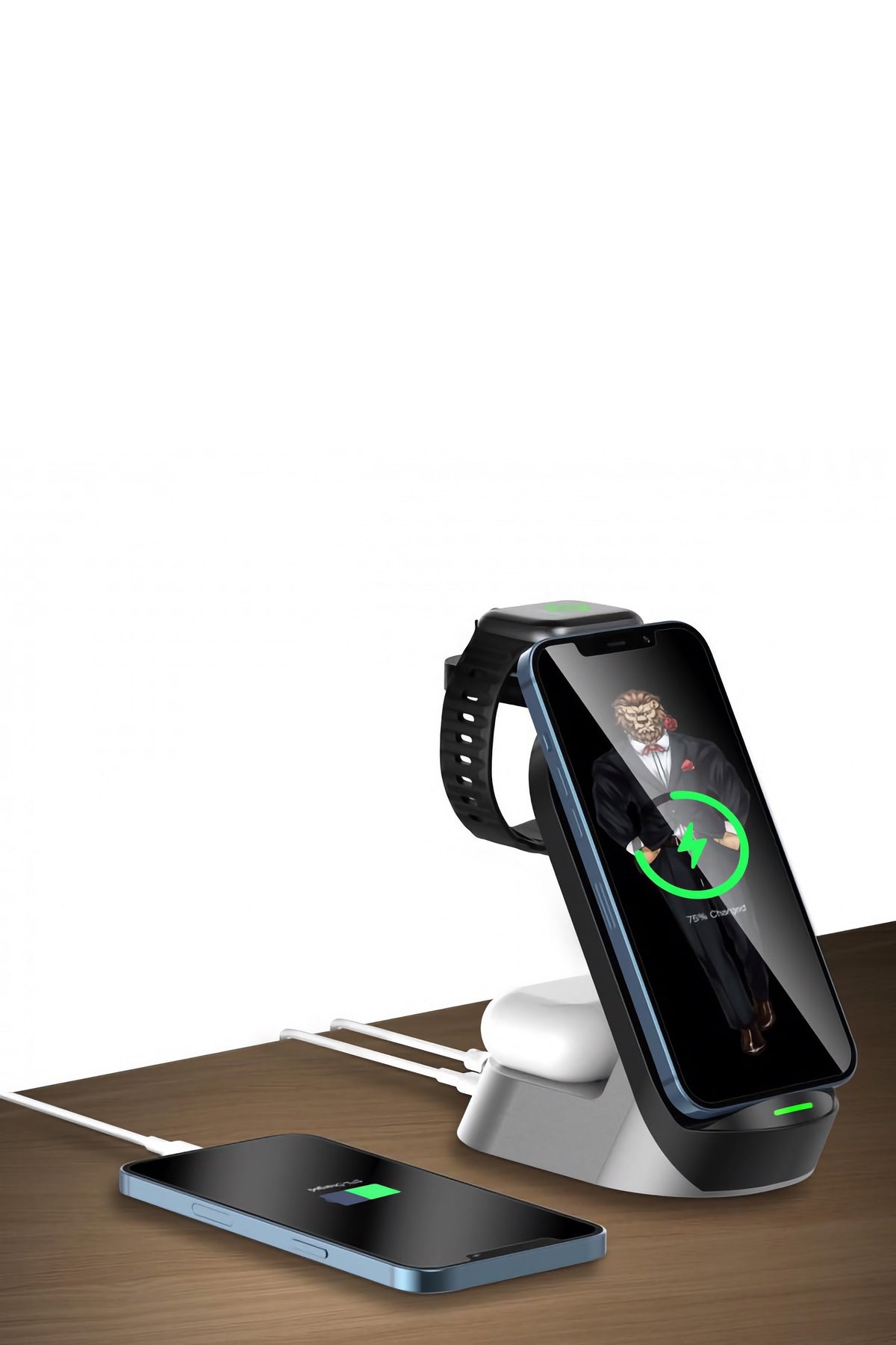 Green Lion Apple Watch iPhone Airpods Uyumlu Wireless Hızlı Şarj Standı 15w  Green Lion