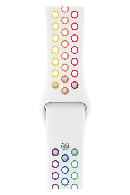 Apple Watch Compatible Silicone Perforated Sport Band White Rainbow 