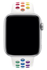 Apple Watch Uyumlu Silikon Delikli Spor Kordon Beyaz Gökkuşağı
