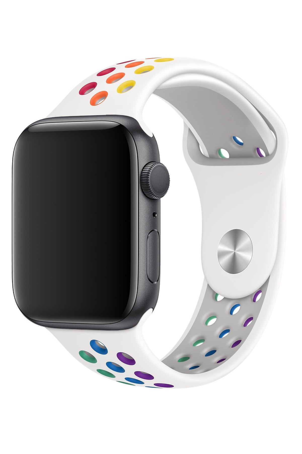 Apple Watch Uyumlu Silikon Delikli Spor Kordon Beyaz Gökkuşağı  bikordon