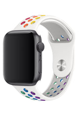 Apple Watch Uyumlu Silikon Delikli Spor Kordon Beyaz Gökkuşağı