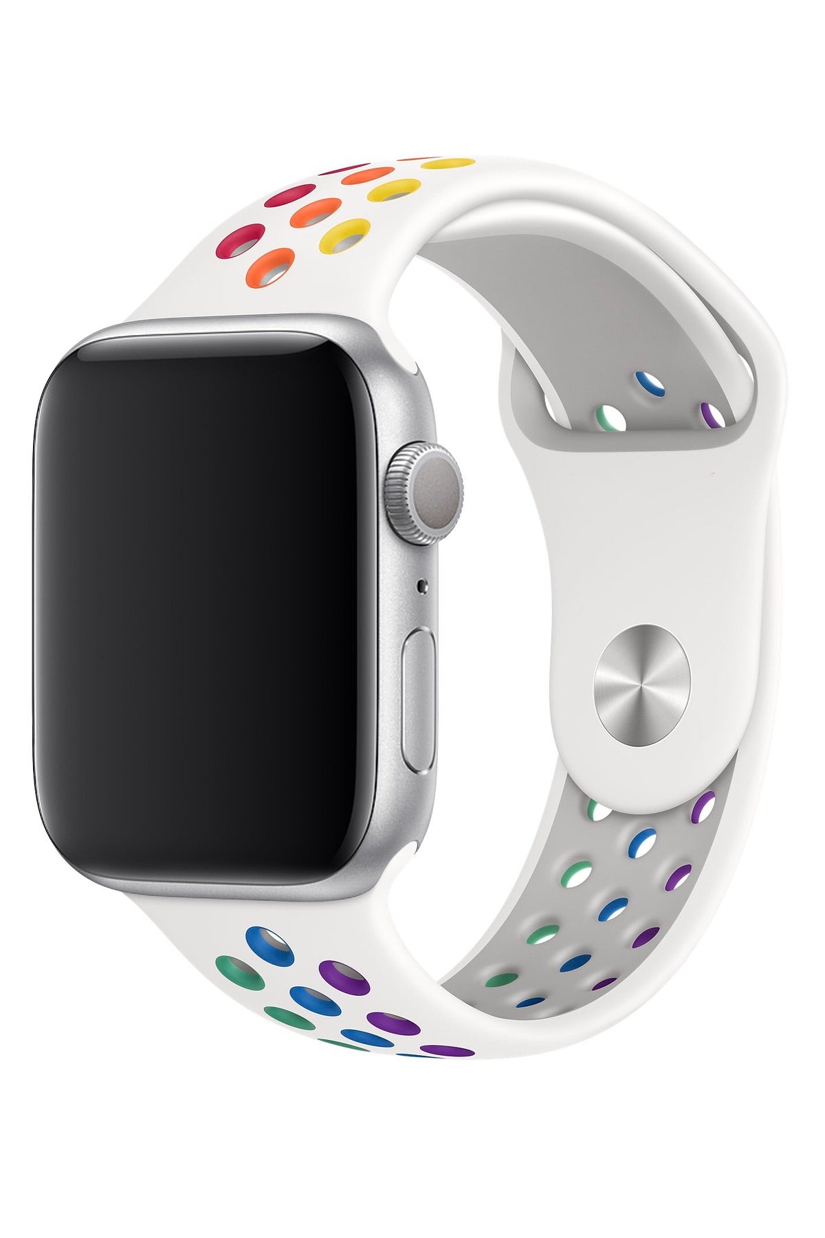 Apple Watch Uyumlu Silikon Delikli Spor Kordon Beyaz Gökkuşağı  bikordon