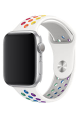 Apple Watch Uyumlu Silikon Delikli Spor Kordon Beyaz Gökkuşağı