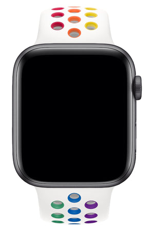 Apple Watch Uyumlu Silikon Delikli Spor Kordon Beyaz Gökkuşağı