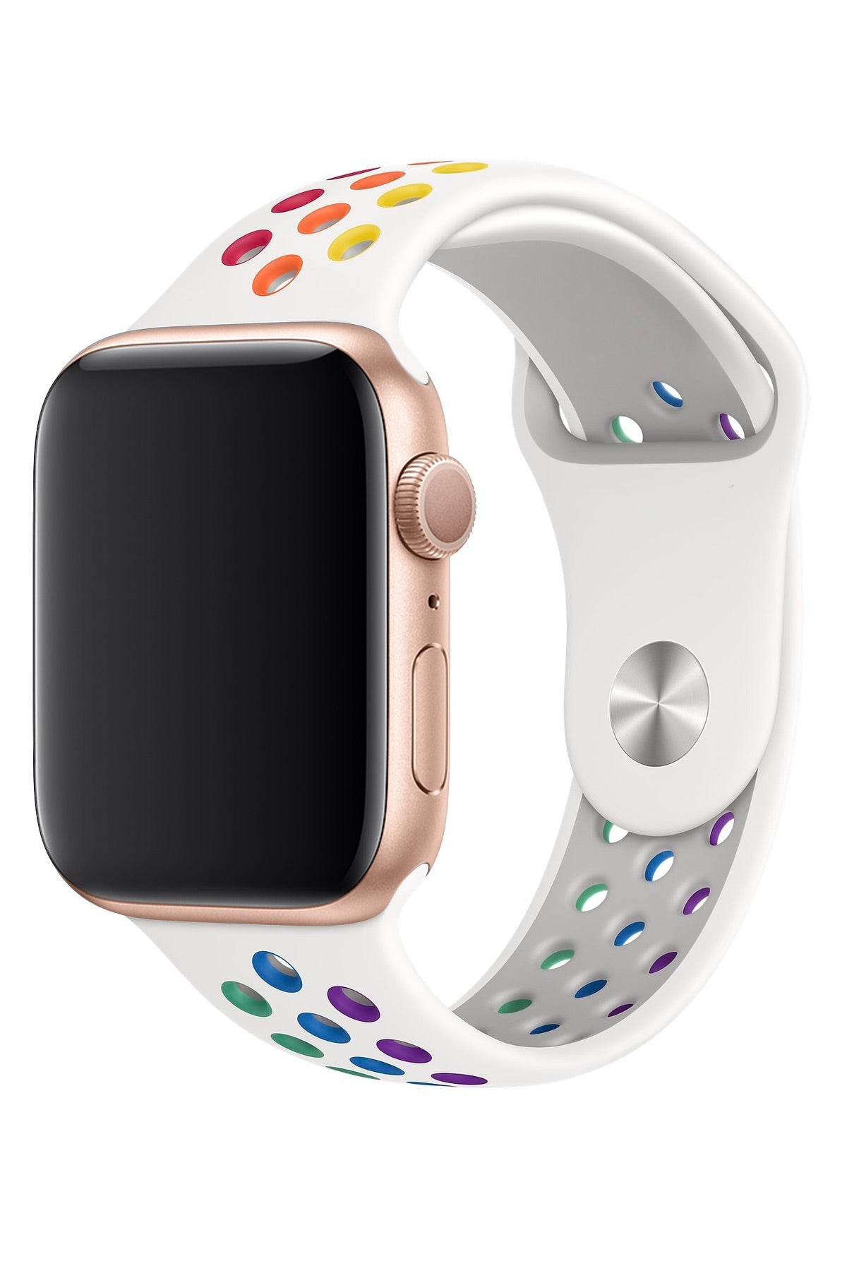 Apple Watch Uyumlu Silikon Delikli Spor Kordon Beyaz Gökkuşağı  bikordon