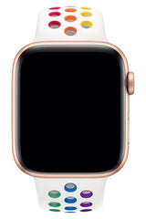 Apple Watch Uyumlu Silikon Delikli Spor Kordon Beyaz Gökkuşağı