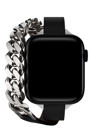 Apple Watch Compatible Double Tour Leather Band Imperial Black 