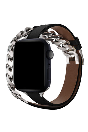 Apple Watch Uyumlu Double Tour Deri Kordon İmperial Black  bikordon