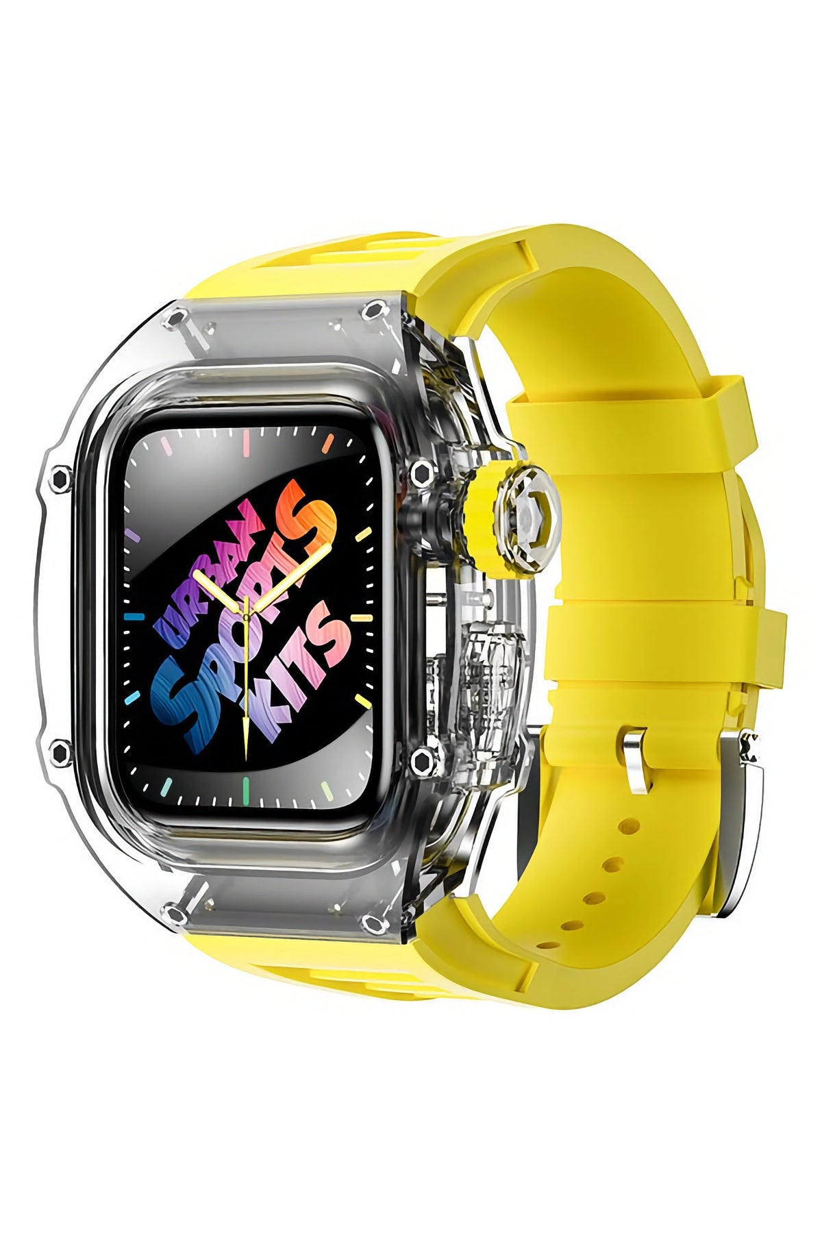 Apple Watch Uyumlu Armor Loop Şeffaf Kasa Koruyucu Primrose Silikon Kordon