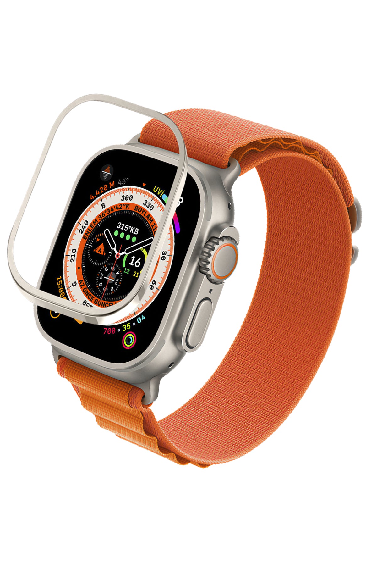 Apple Watch Ultra Uyumlu Metal Çerçeve Koruyucu Shiny 49mm bikordon